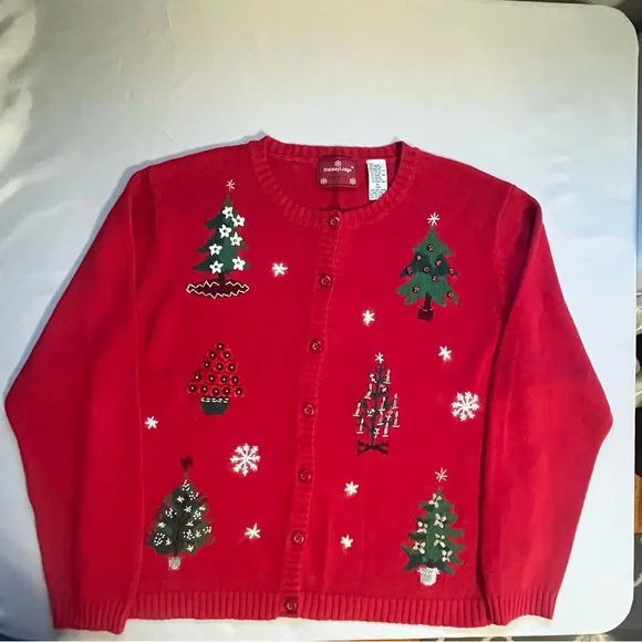 VTG Women’s Christmas Embroidered Cardigan Red SZ XL - Picture 4 of 7